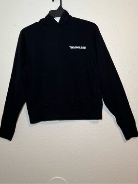 TALENTLESS Black Crewneck Hoodie with Chest Logo Size XS Back Spell out Logo